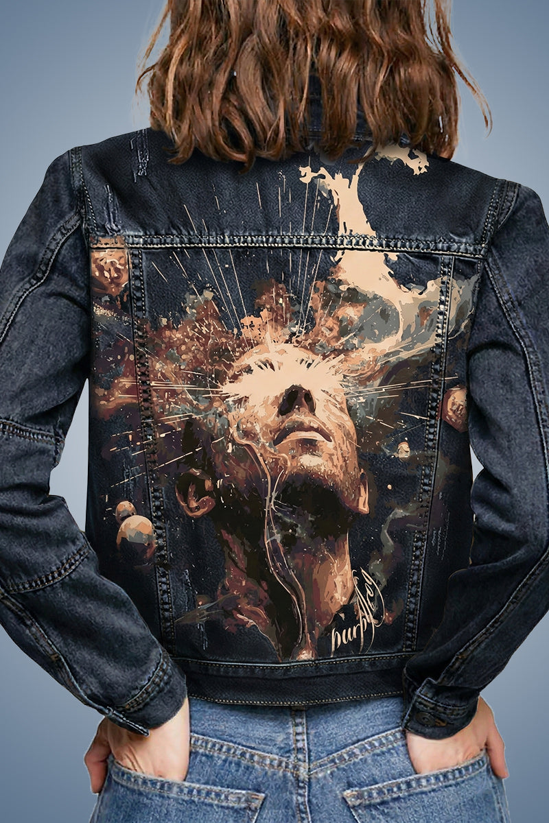 Indigo Cosmic Face Street Style Denim Jacket