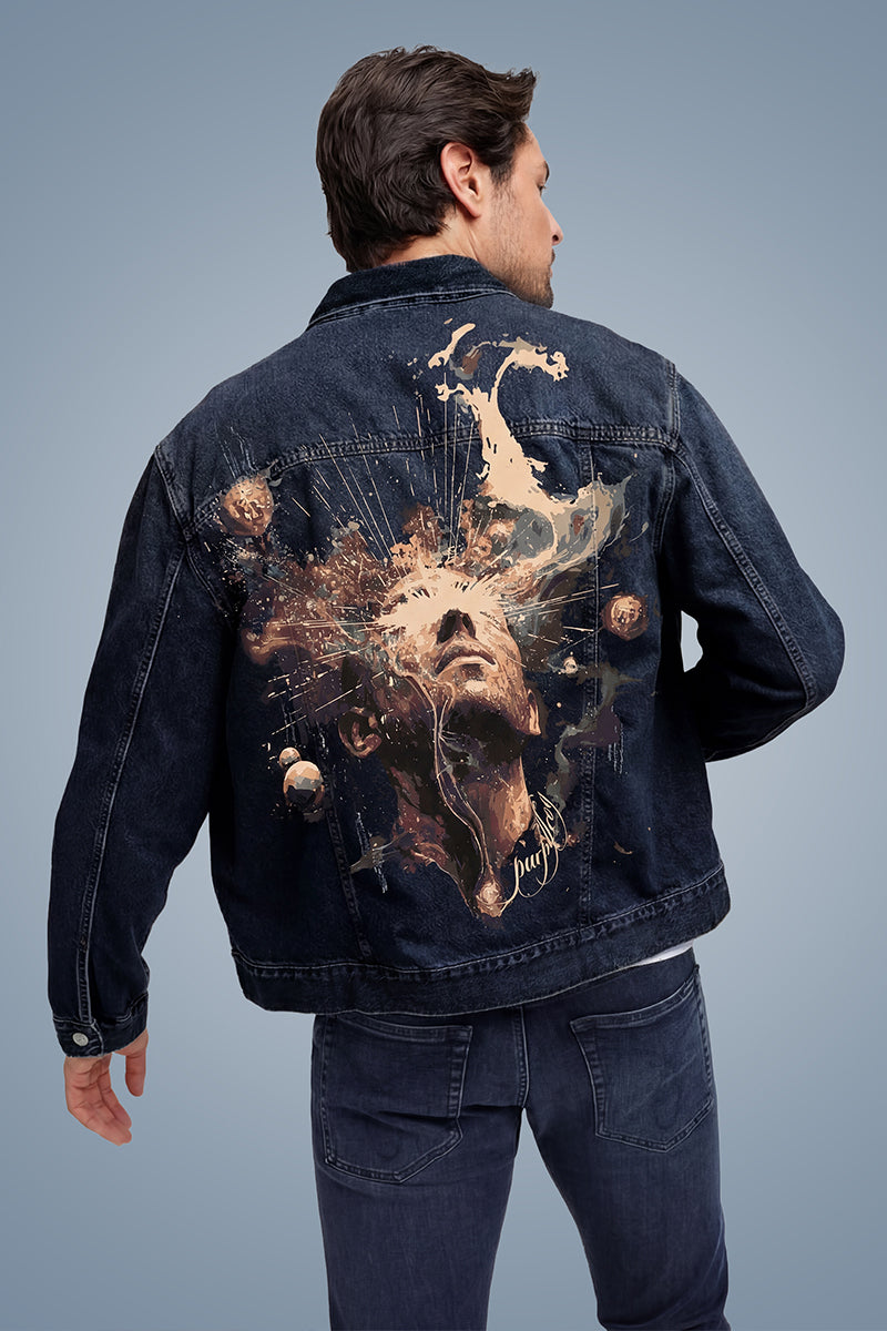 Indigo Cosmic Face Street Style Denim Jacket