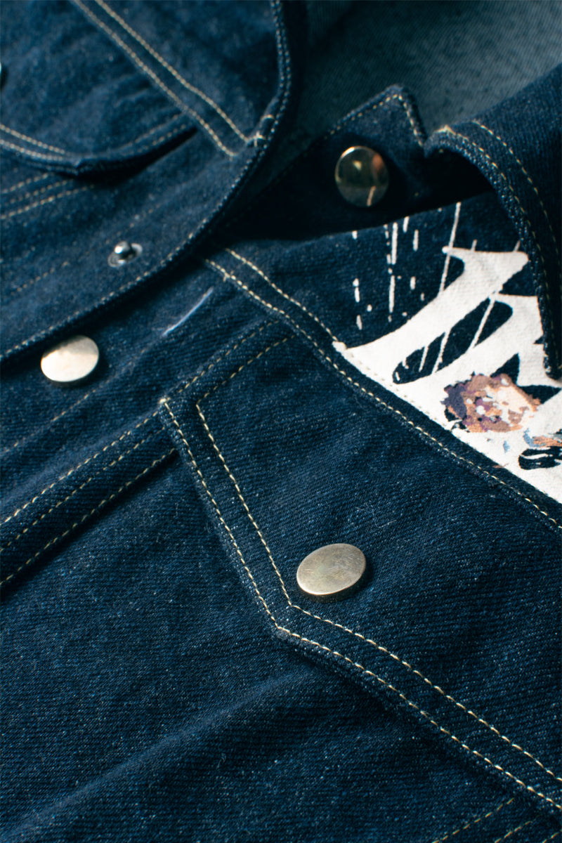 Indigo Cosmic Face Street Style Denim Jacket