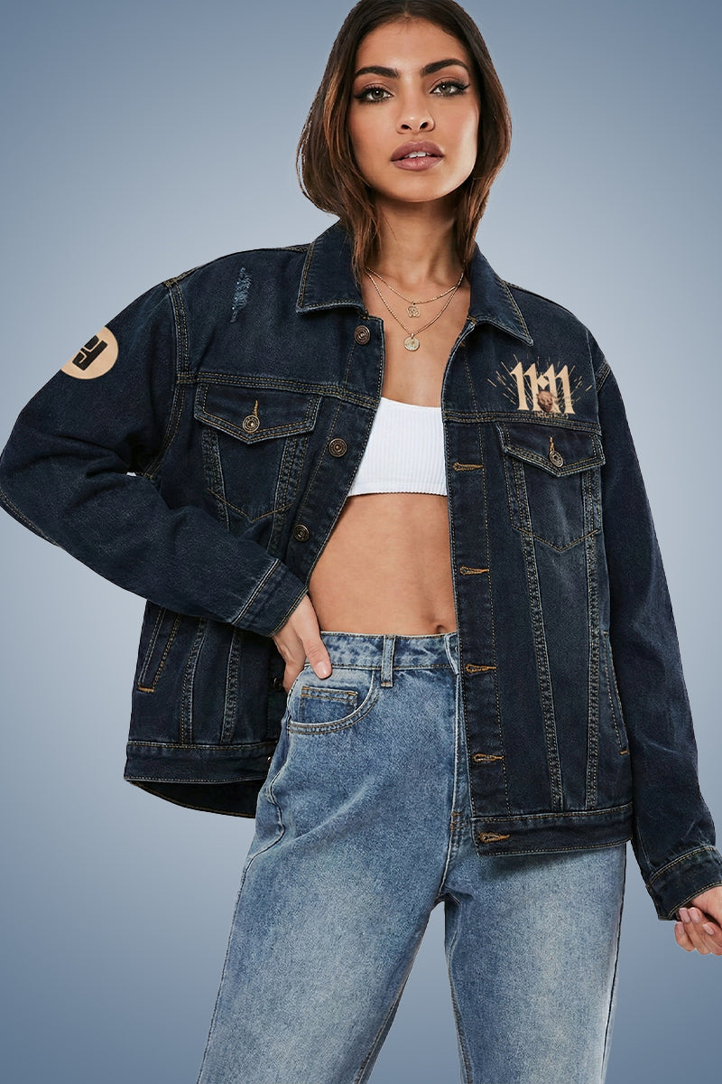 Indigo Cosmic Face Street Style Denim Jacket